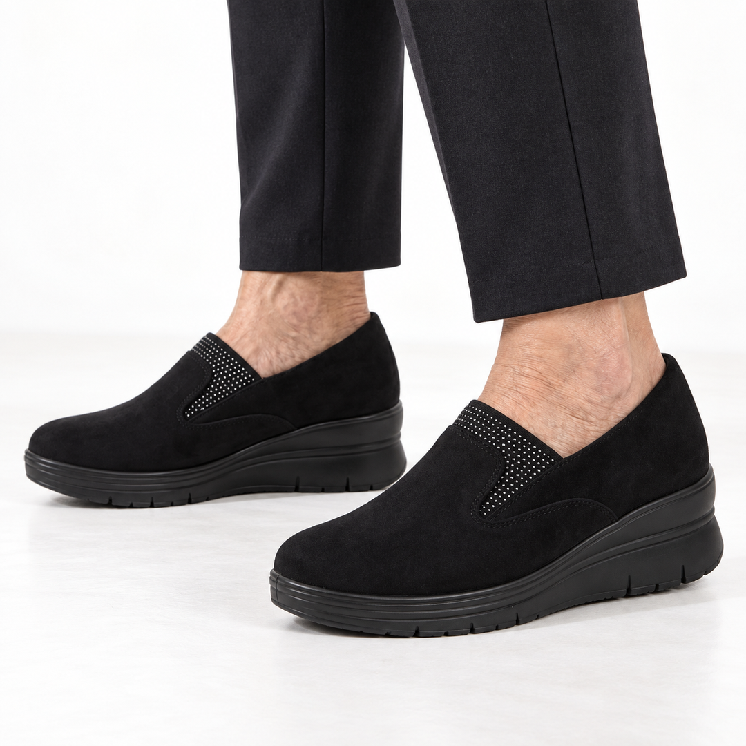 Moira Elastic Wedge Slip-On Shoes in Black