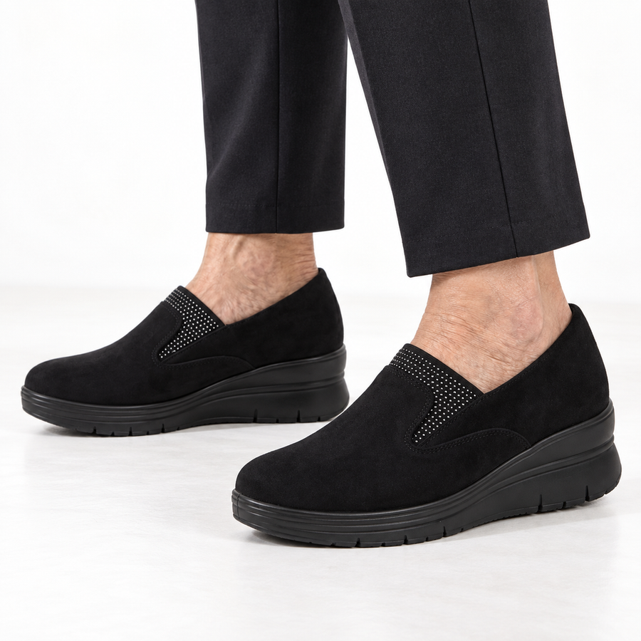 Moira Elastic Wedge Slip-On Shoes in Black