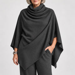 Norma Cowl Neck Cape Top and Wide-Leg Trouser Set in Charcoal, a closer look at the fit