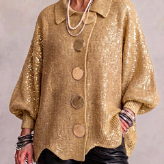 Jacqueline Collared Gold Button Knit Cardigan