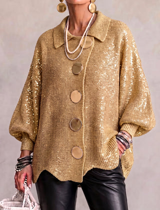 Jacqueline Collared Gold Button Knit Cardigan