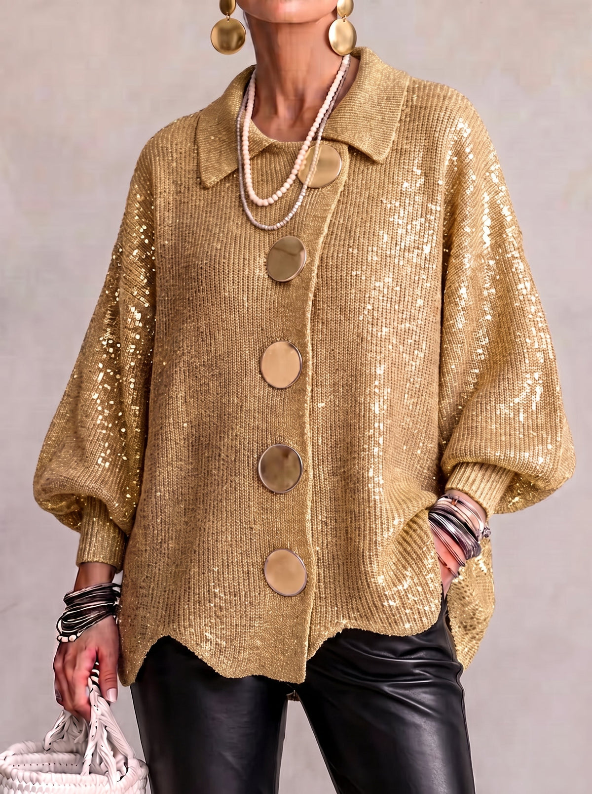 Jacqueline Collared Gold Button Knit Cardigan