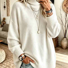 Sharon Oversized Roll Neck Ribbed Jumper in White