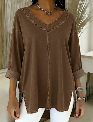 Thelma | V-Neck Denim-Look Tunic Top