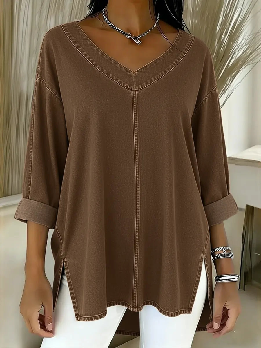 Thelma | V-Neck Denim-Look Tunic Top