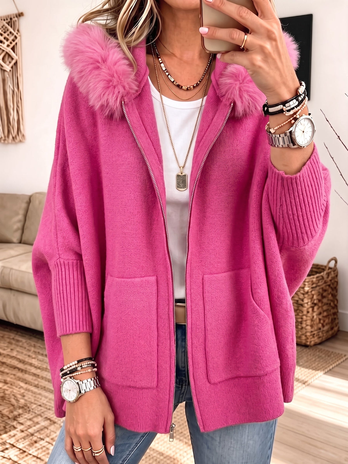 Poppy™ | Cosy Fur-Trim Hooded Cardigan
