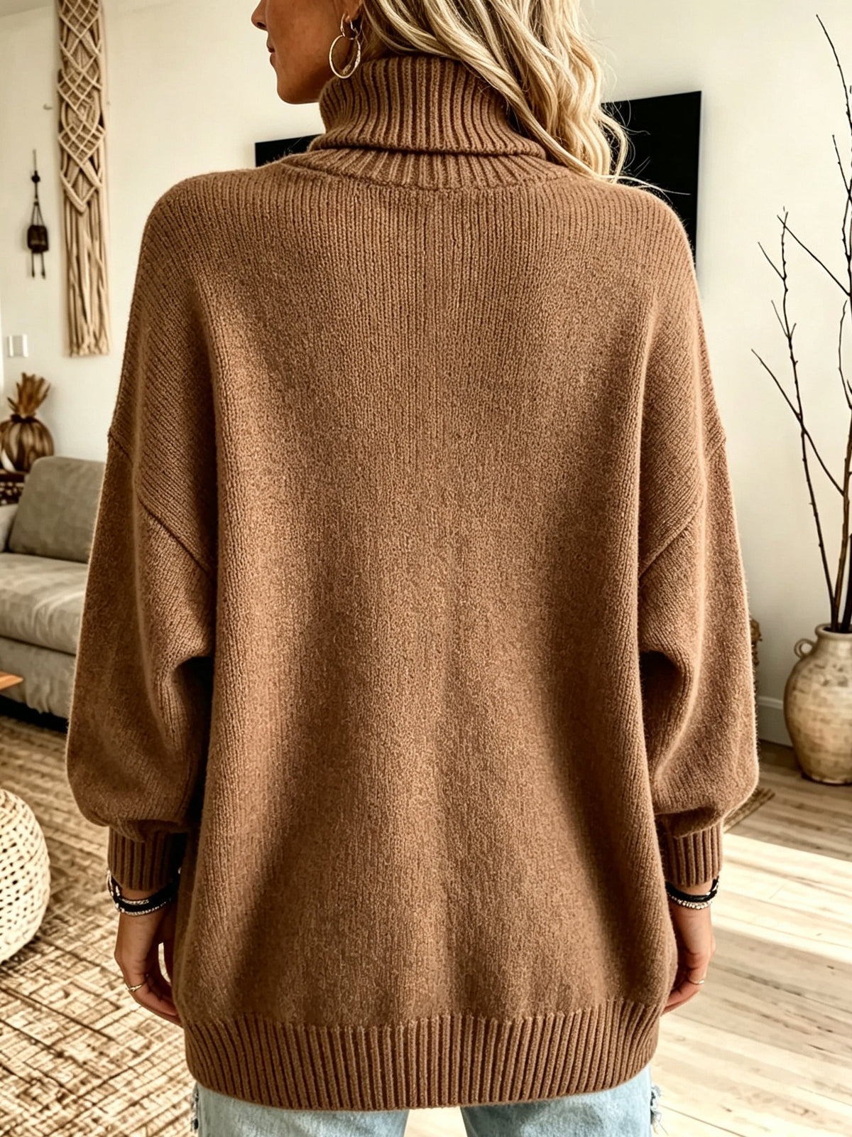 Sharon Oversized Roll Neck Ribbed Jumper back view