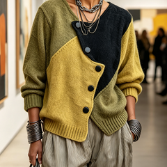 Josie | Colour Block Asymmetric Button Jumper