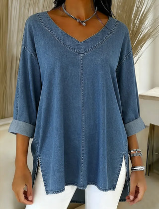 Thelma | V-Neck Denim-Look Tunic Top