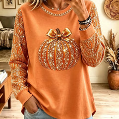 Tracey Sparkle Pumpkin Autumn Sweatshirt in Pumpkin Orange