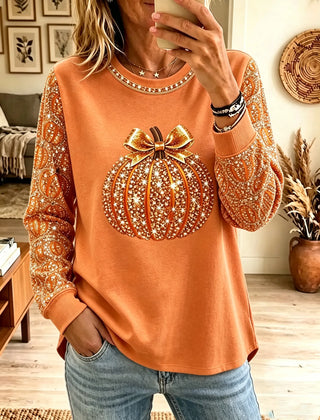 Tracey Sparkle Pumpkin Autumn Sweatshirt in Pumpkin Orange