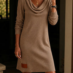 Maxine Cowl Neck Ribbed Knit Dress in Khaki