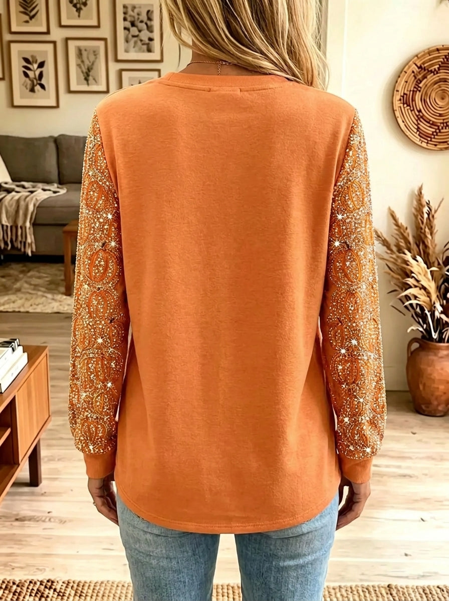 Tracey Sparkle Pumpkin Autumn Sweatshirt back view
