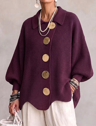 Jacqueline Collared Gold Button Knit Cardigan