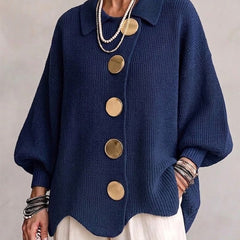 Jacqueline Collared Gold Button Knit Cardigan