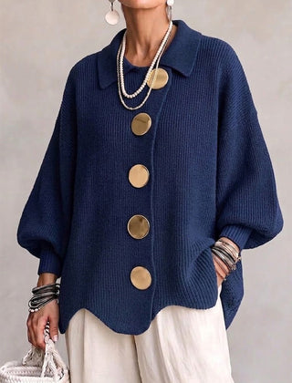 Jacqueline Collared Gold Button Knit Cardigan
