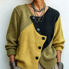 Josie | Colour Block Asymmetric Button Jumper