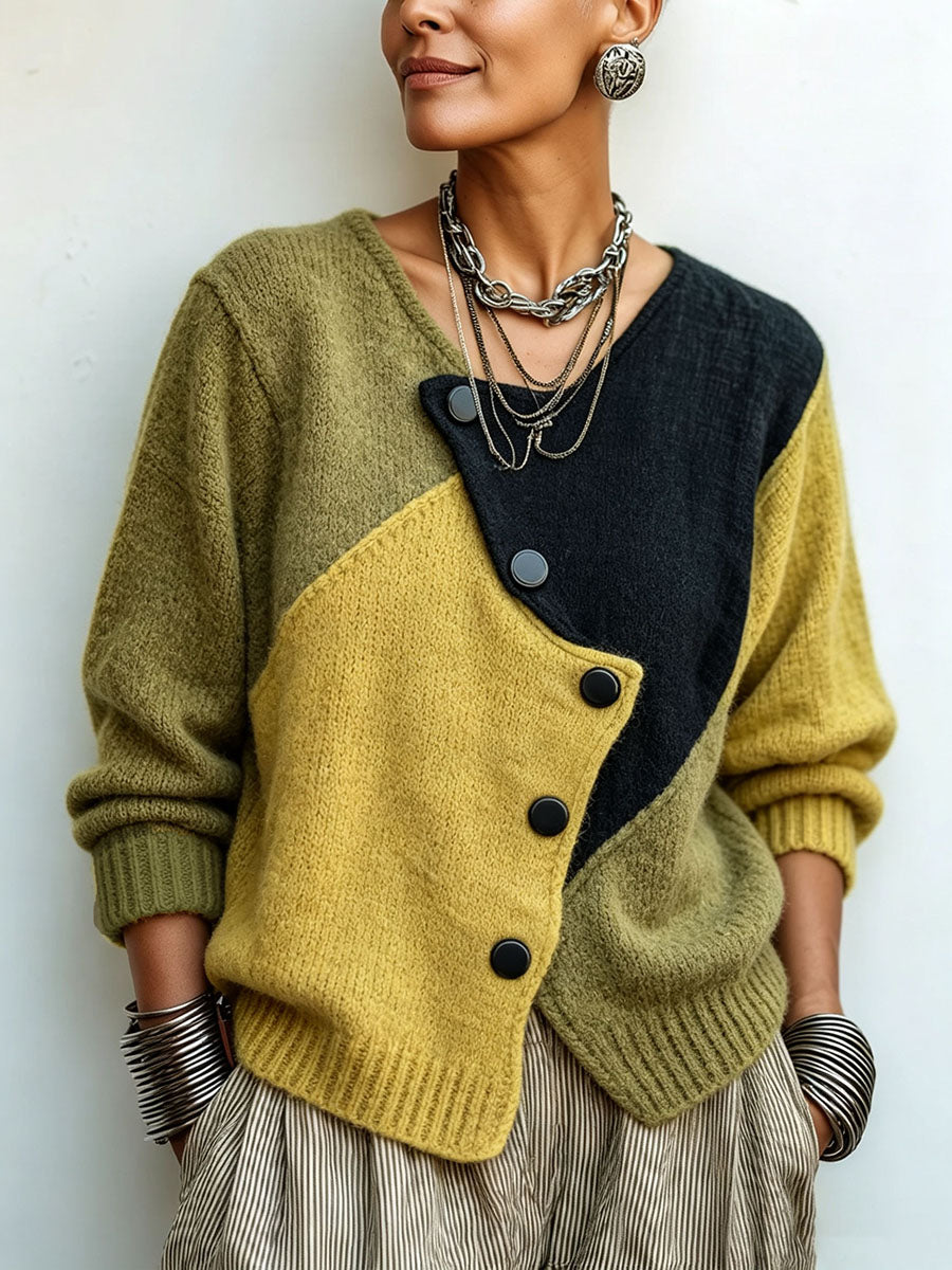 Josie | Colour Block Asymmetric Button Jumper