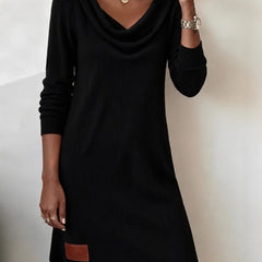 Maxine Cowl Neck Ribbed Knit Dress in Black