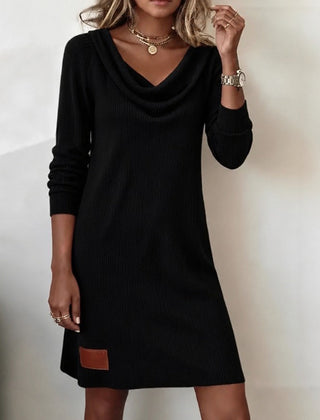 Maxine Cowl Neck Ribbed Knit Dress in Black