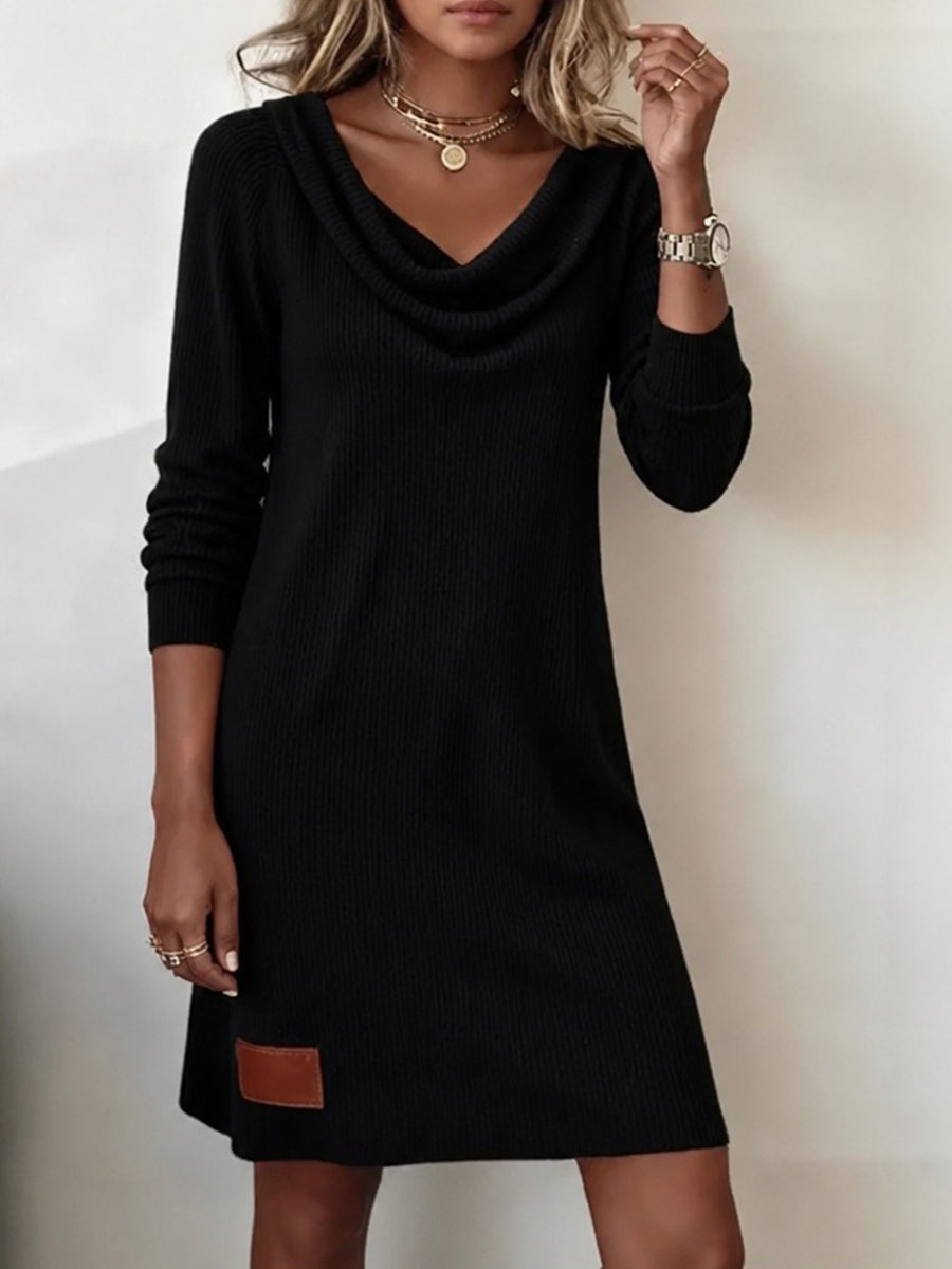 Maxine Cowl Neck Ribbed Knit Dress in Black