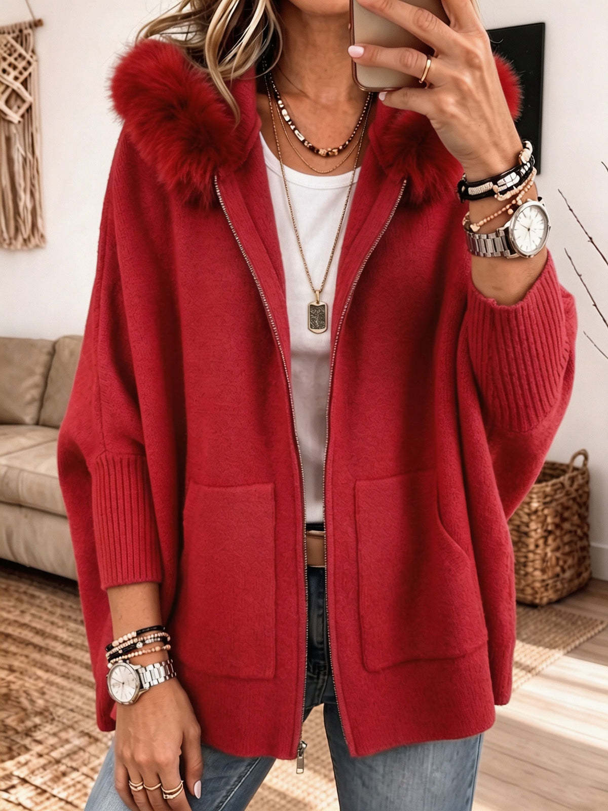 Poppy™ | Cosy Fur-Trim Hooded Cardigan