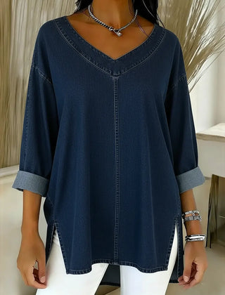 Thelma | V-Neck Denim-Look Tunic Top