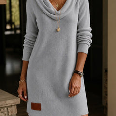 Maxine Cowl Neck Ribbed Knit Dress in Grey