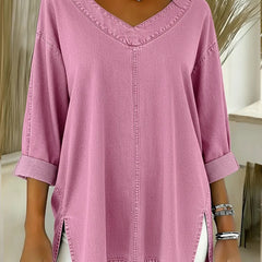 Thelma | V-Neck Denim-Look Tunic Top
