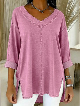 Thelma | V-Neck Denim-Look Tunic Top