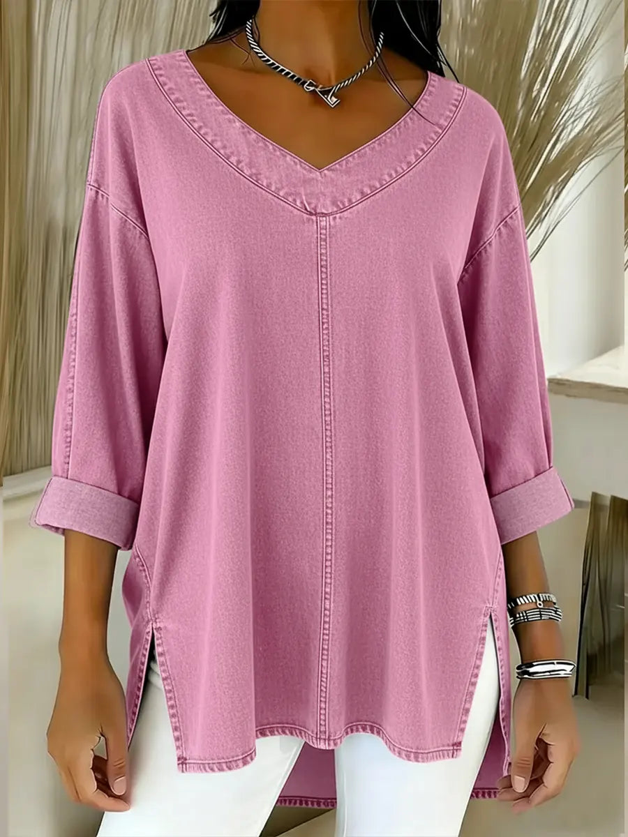 Thelma | V-Neck Denim-Look Tunic Top