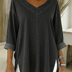 Thelma | V-Neck Denim-Look Tunic Top