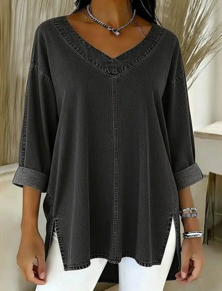 Thelma | V-Neck Denim-Look Tunic Top