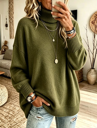 Sharon Oversized Roll Neck Ribbed Jumper in Green