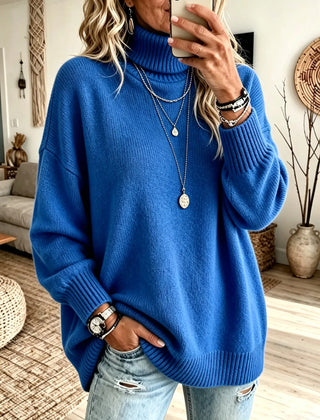 Sharon Oversized Roll Neck Ribbed Jumper in Royal Blue