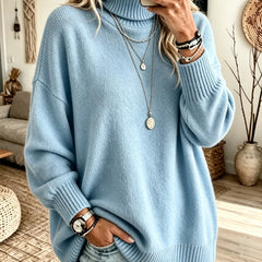 Sharon Oversized Roll Neck Ribbed Jumper in Blue