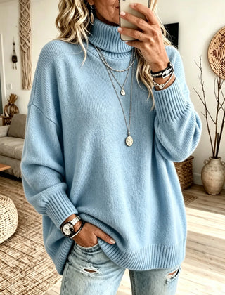Sharon Oversized Roll Neck Ribbed Jumper in Blue