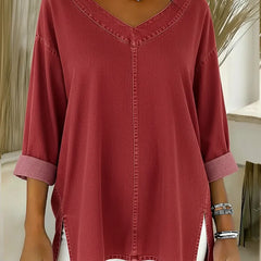 Thelma | V-Neck Denim-Look Tunic Top
