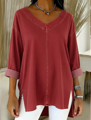Thelma | V-Neck Denim-Look Tunic Top