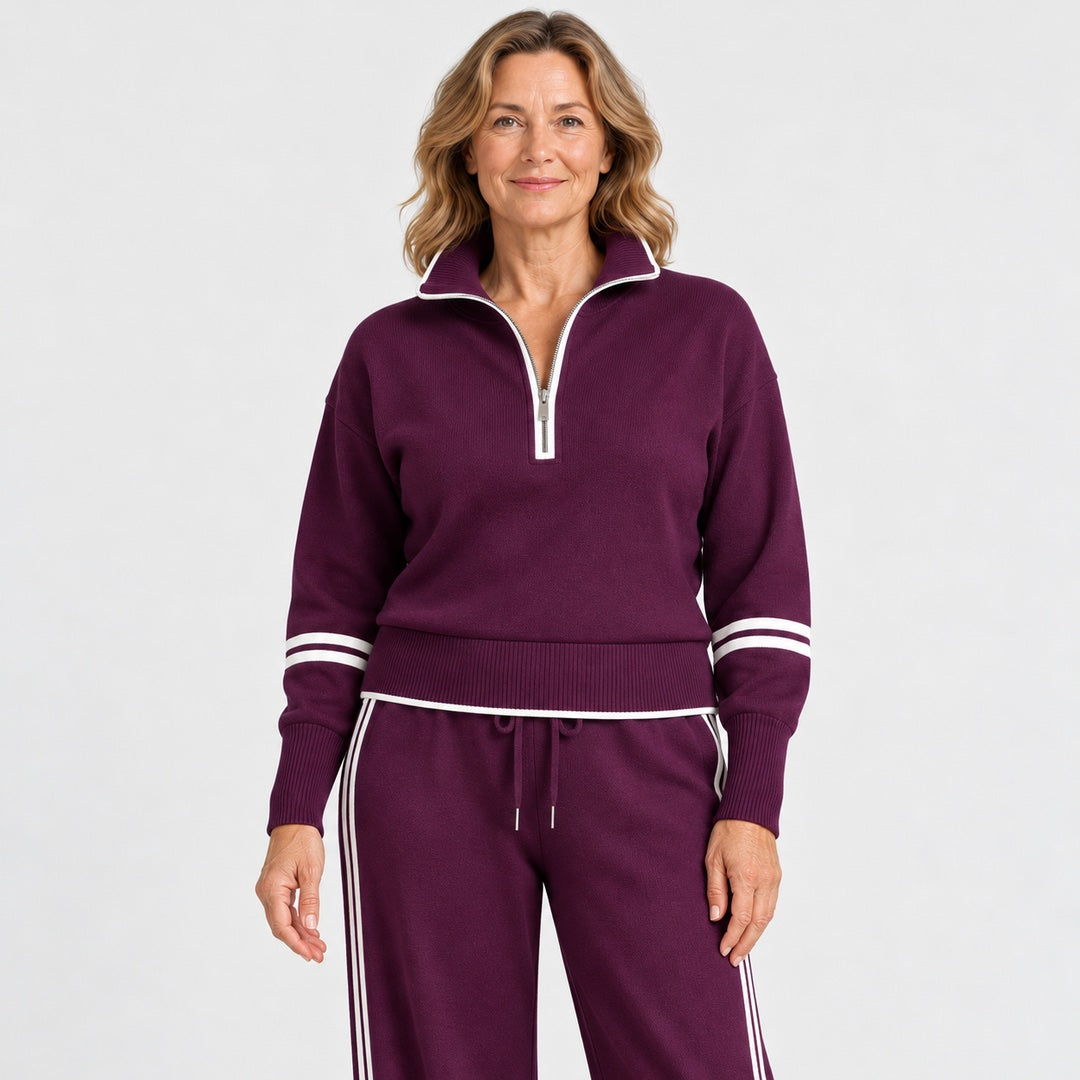 The Rhona Half Zip Jumper and Wide Leg Trouser Set close-up of the knit
