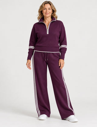 The Rhona Half Zip Jumper and Wide Leg Trouser Set in the studio