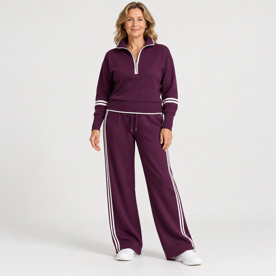 The Rhona Half Zip Jumper and Wide Leg Trouser Set in the studio