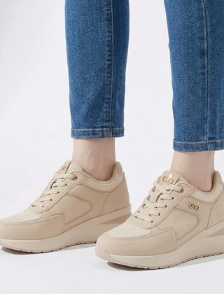 Sheena Chunky Wedge Comfort Trainers in Beige