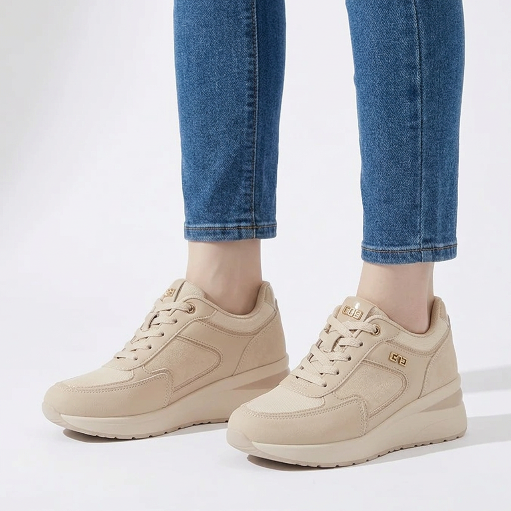 Sheena Chunky Wedge Comfort Trainers in Beige