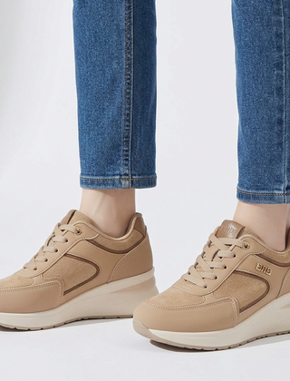 Sheena Chunky Wedge Comfort Trainers in Khaki