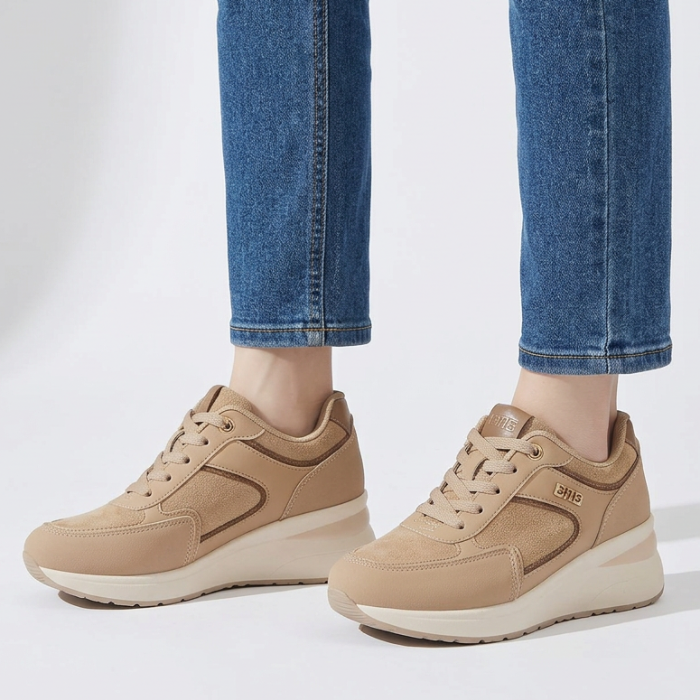 Sheena Chunky Wedge Comfort Trainers in Khaki
