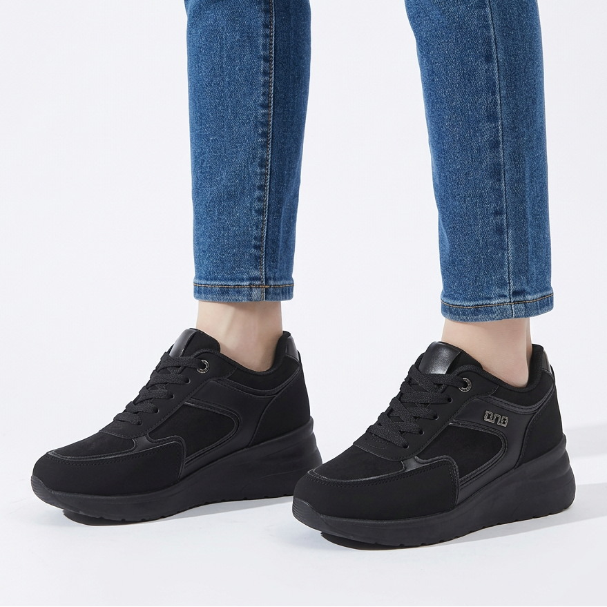 Sheena Chunky Wedge Comfort Trainers in Black