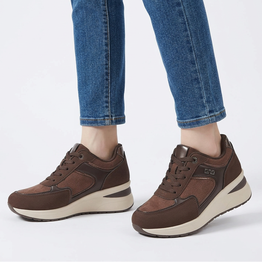 Sheena Chunky Wedge Comfort Trainers in Brown