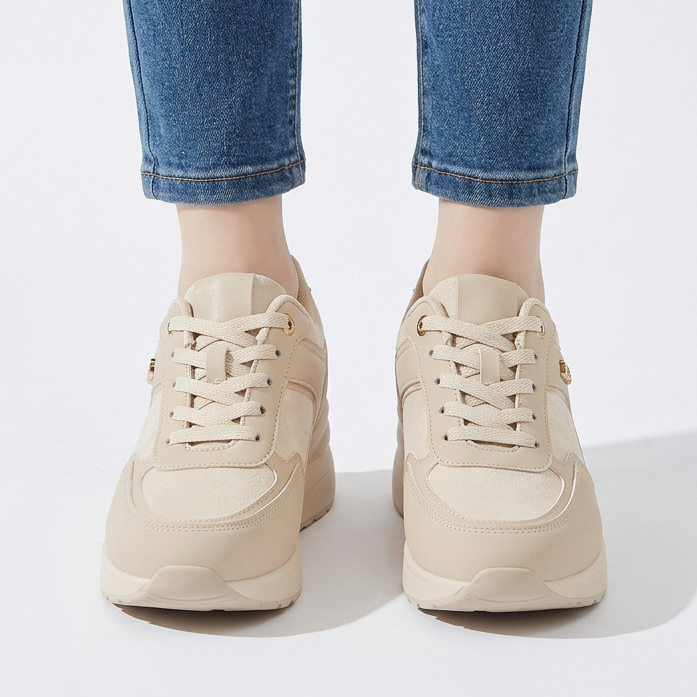 Sheena Chunky Wedge Comfort Trainers in Beige