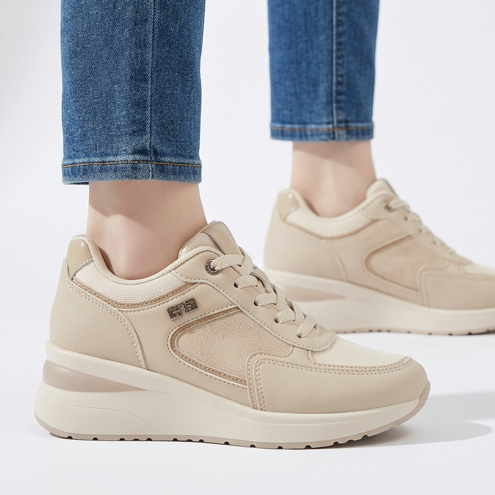 Sheena Chunky Wedge Comfort Trainers in Beige